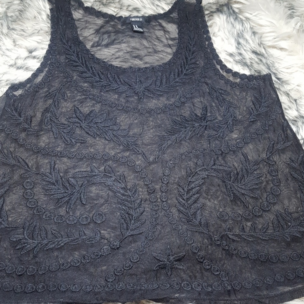 Black Flower Detail Sheer Top - Picture 2 of 4